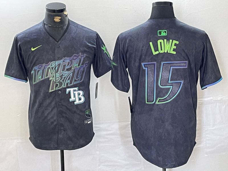 Men Tampa Bay Rays 15 Lowe Black City Edition Nike 2024 MLB Jersey style 5